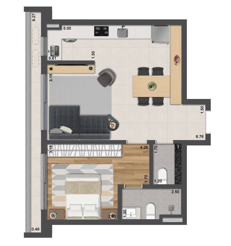 Planta 1 quarto Unna Residence